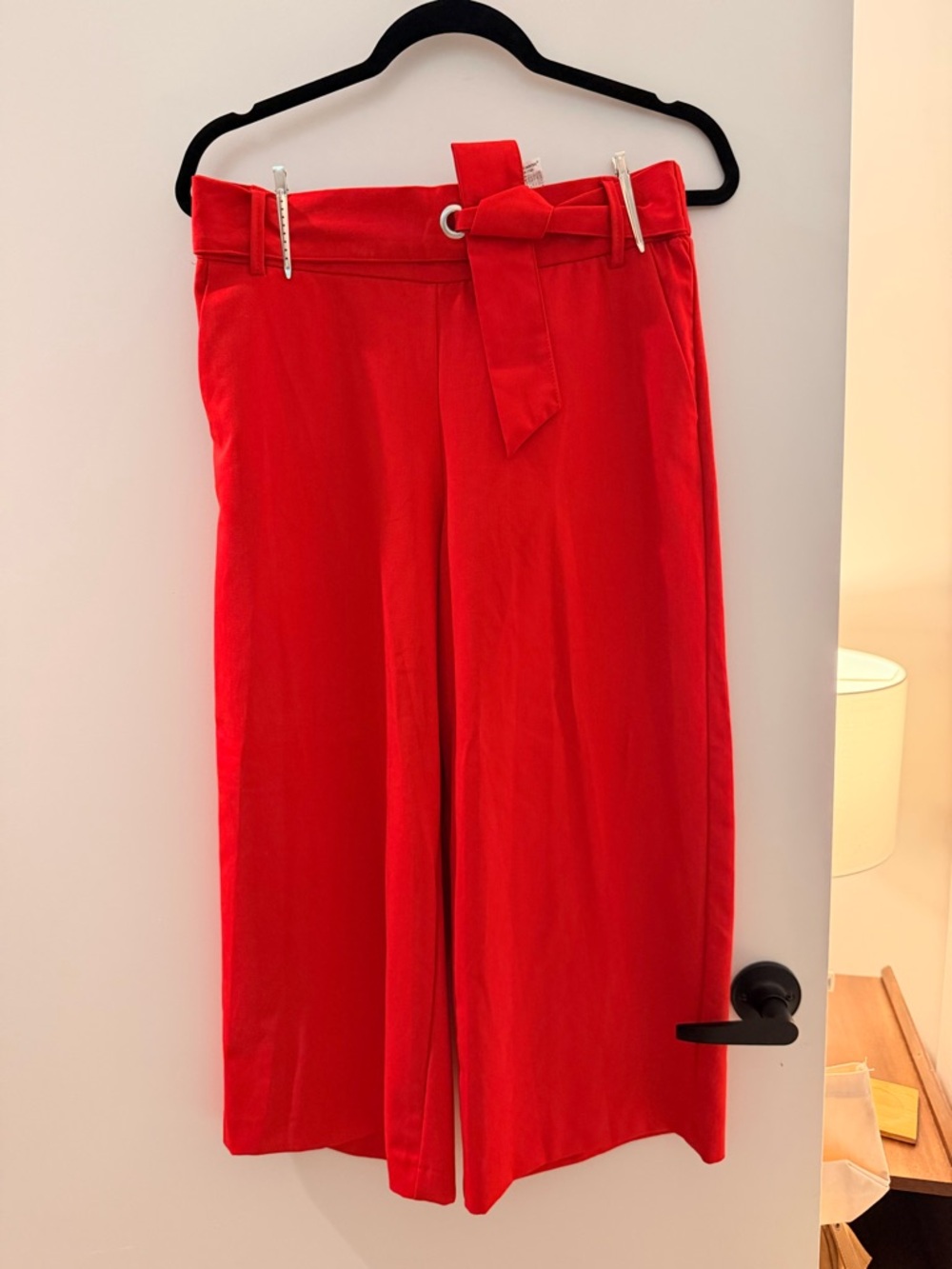 Zara Trafaluc Bright Red Wide-Leg Belted Pants